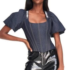 I.AM.GIA Denim Puff Sleeve Corset Top